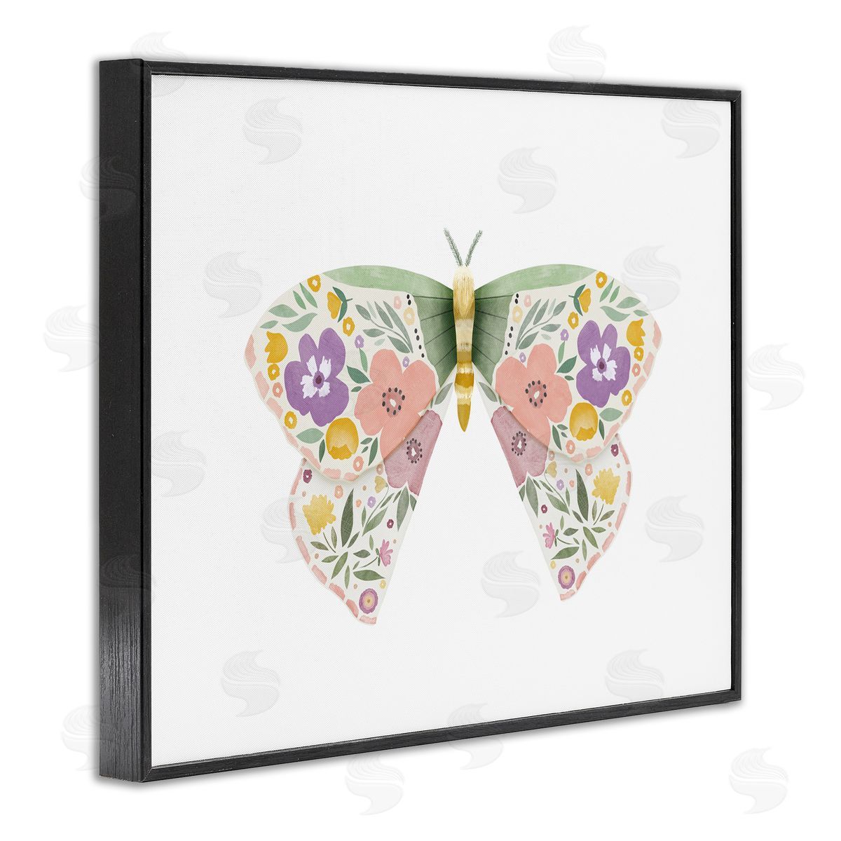 Marigold Floral Moth Black Frame Print Wall Art, Home Decor by Leah Straatsma