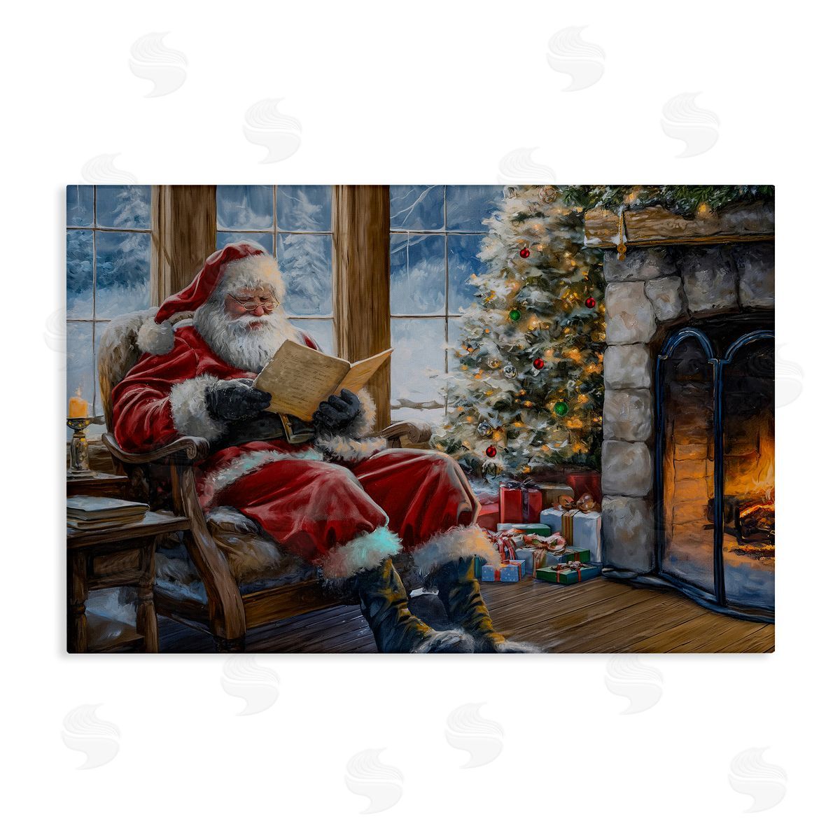 Santa Reading by Fire Canvas Wall Art, Home Decor by Imagine It Images