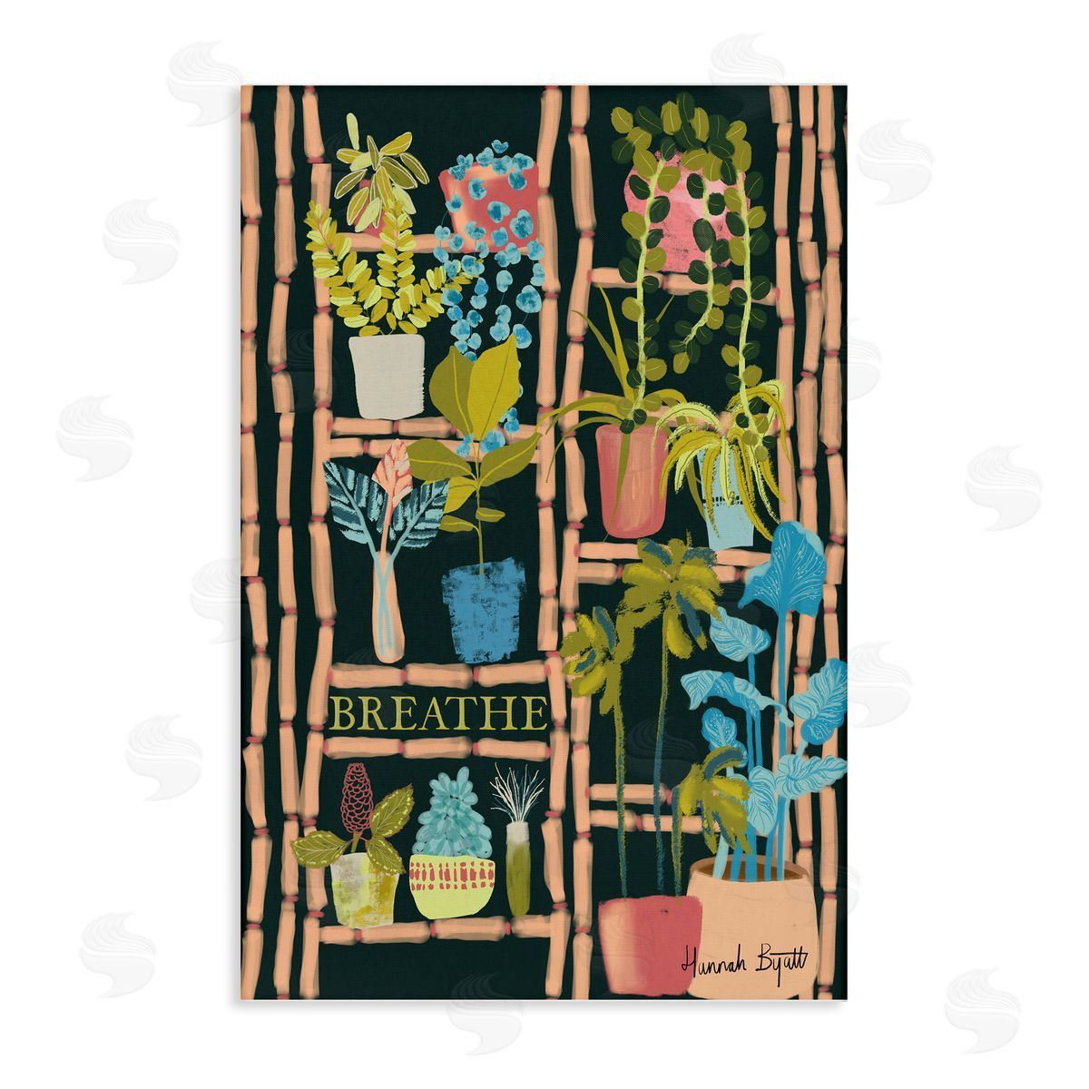 Plant Shelf on Black Canvas Wall Art, Home Decor by Hannah Byatt