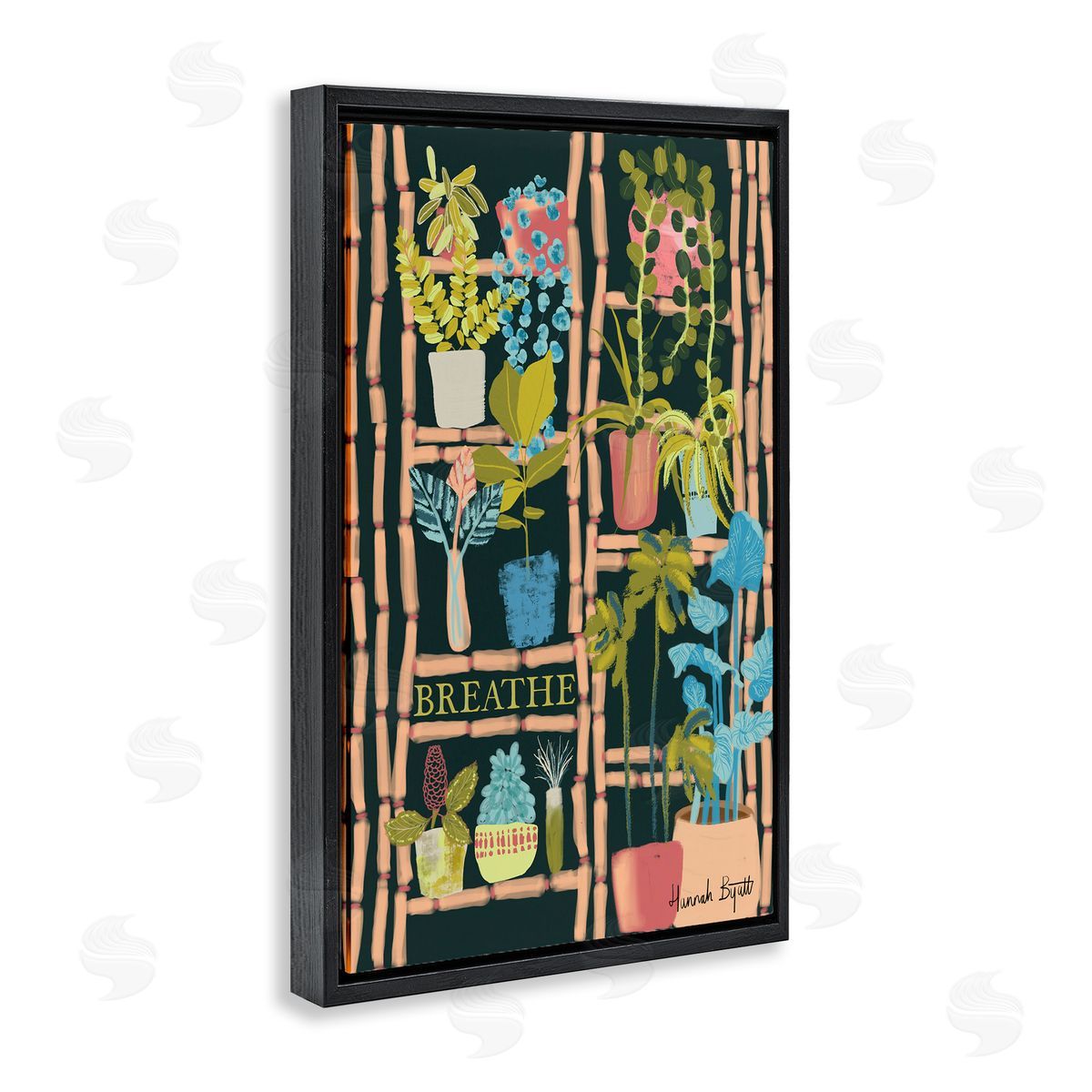 Plant Shelf on Black Black Floating Frame Canvas Wall Art, Home Decor by Hannah Byatt