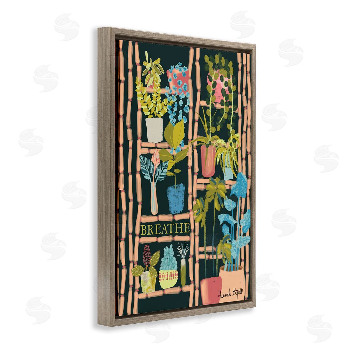 Plant Shelf on Black Brown Floating Frame Canvas Wall Art, Home Decor by Hannah Byatt