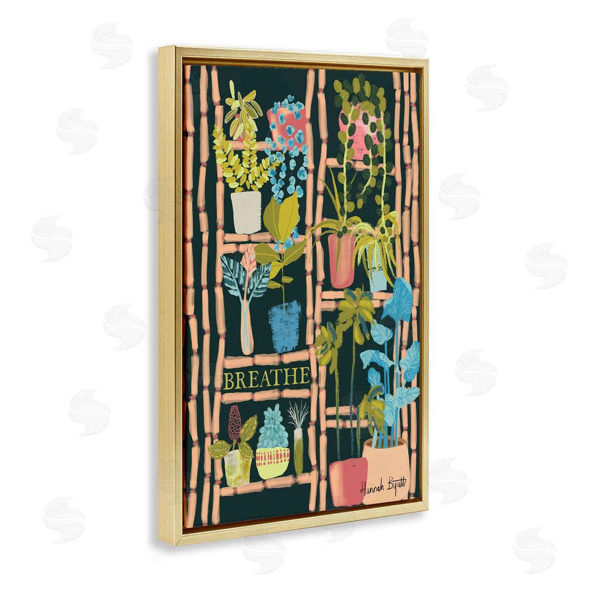 Plant Shelf on Black Gold Floating Frame Canvas Wall Art, Home Decor by Hannah Byatt