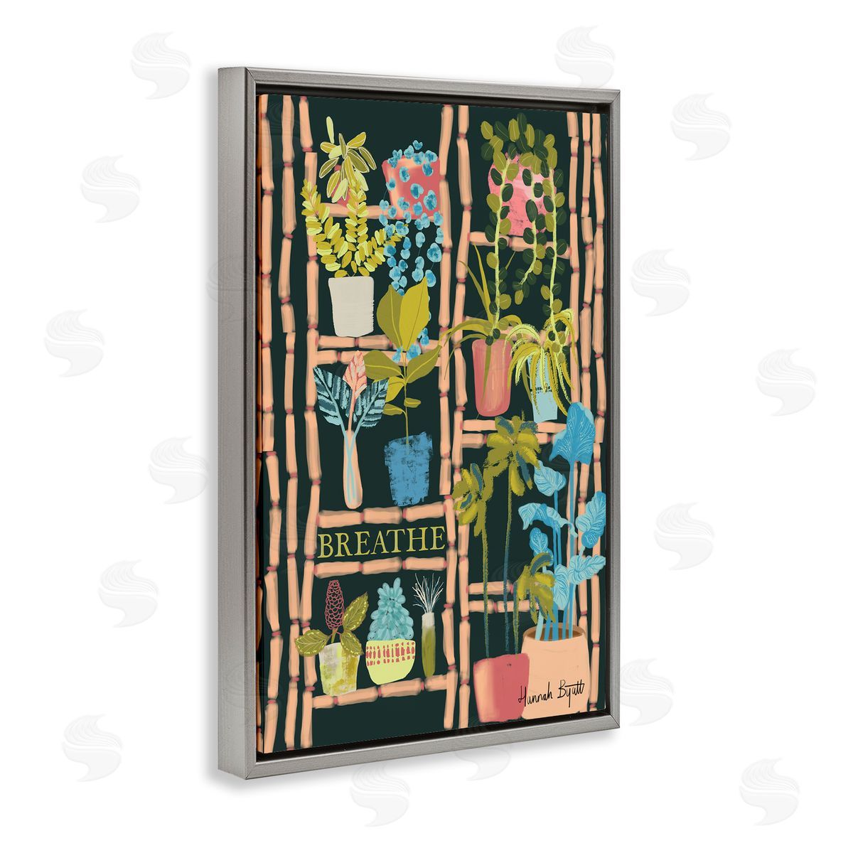 Plant Shelf on Black Grey Floating Frame Canvas Wall Art, Home Decor by Hannah Byatt