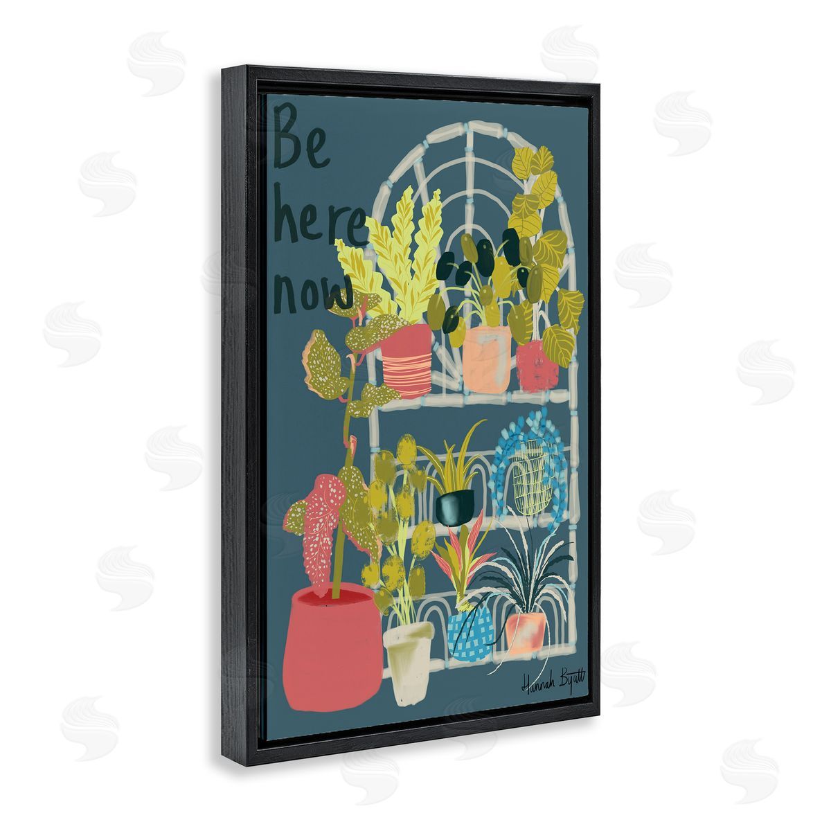 Be Here Now Plant Shelf Black Floating Frame Canvas Wall Art, Home Decor by Hannah Byatt