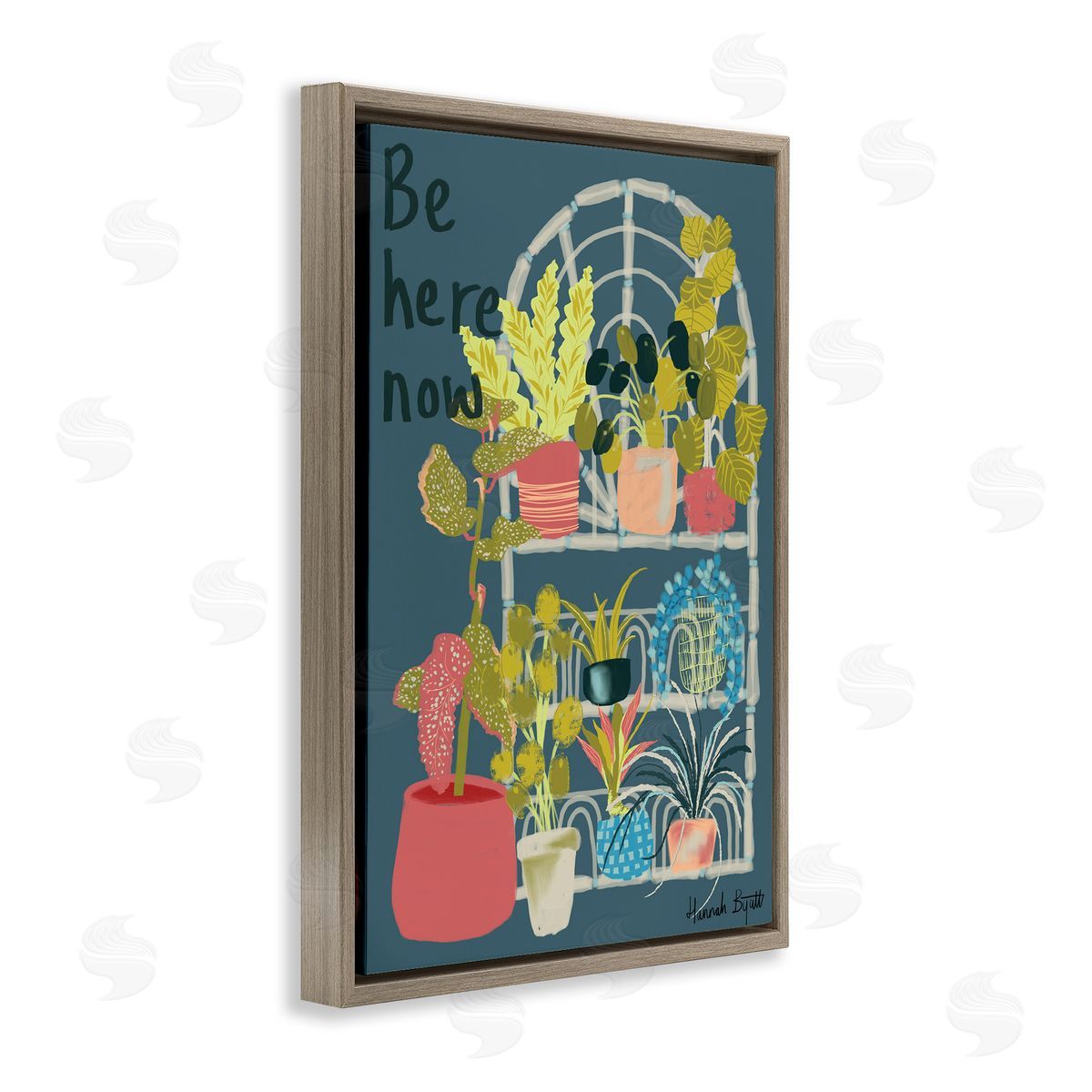 Be Here Now Plant Shelf Brown Floating Frame Canvas Wall Art, Home Decor by Hannah Byatt
