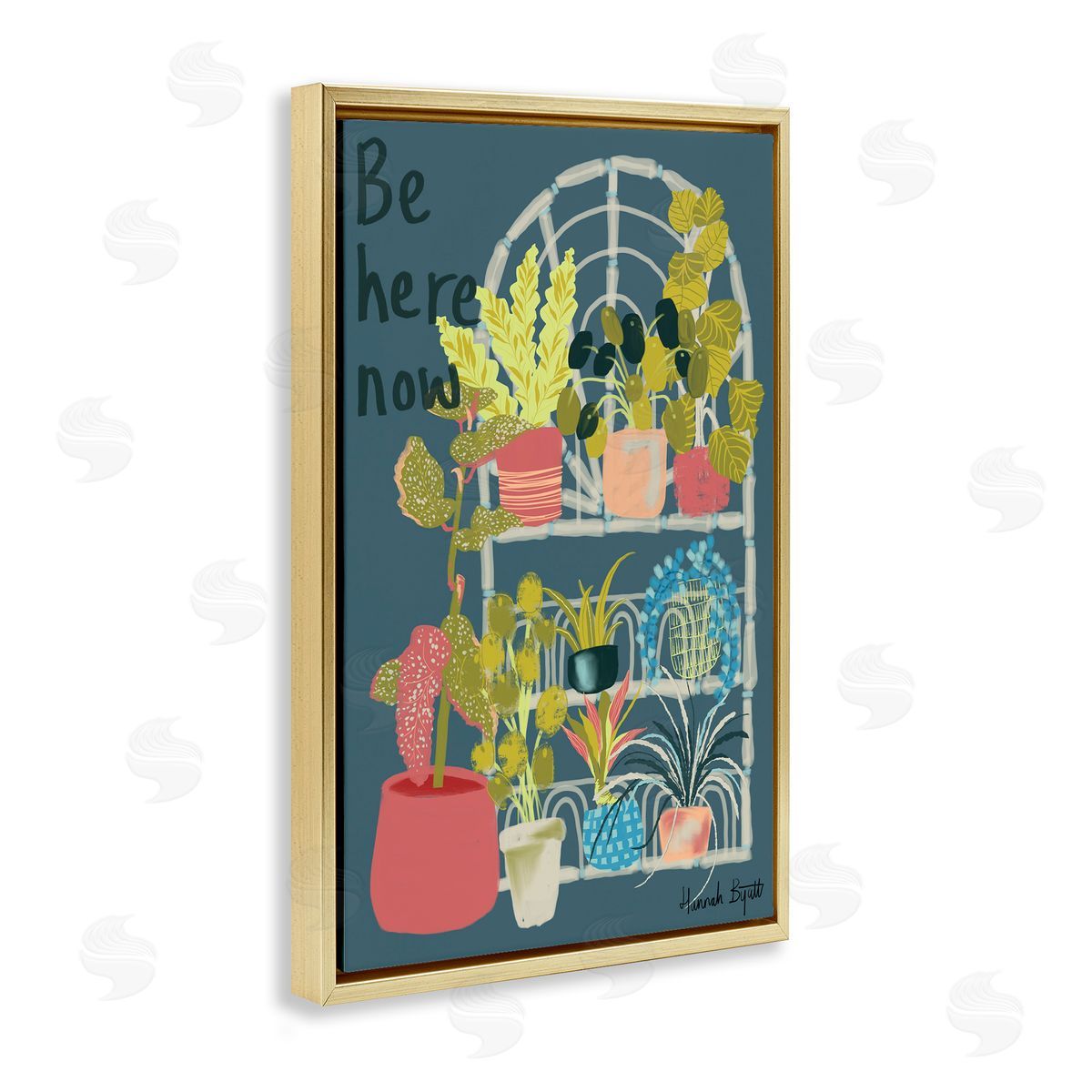 Be Here Now Plant Shelf Gold Floating Frame Canvas Wall Art, Home Decor by Hannah Byatt
