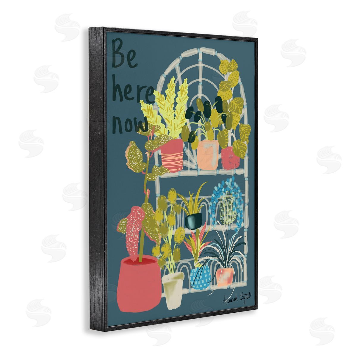 Be Here Now Plant Shelf Black Frame Print Wall Art, Home Decor by Hannah Byatt