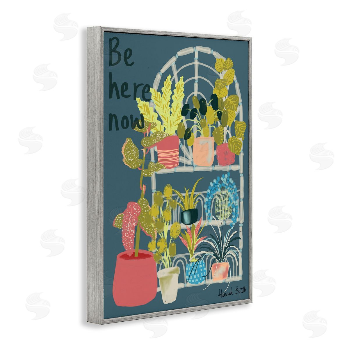 Be Here Now Plant Shelf Grey Frame Print Wall Art, Home Decor by Hannah Byatt