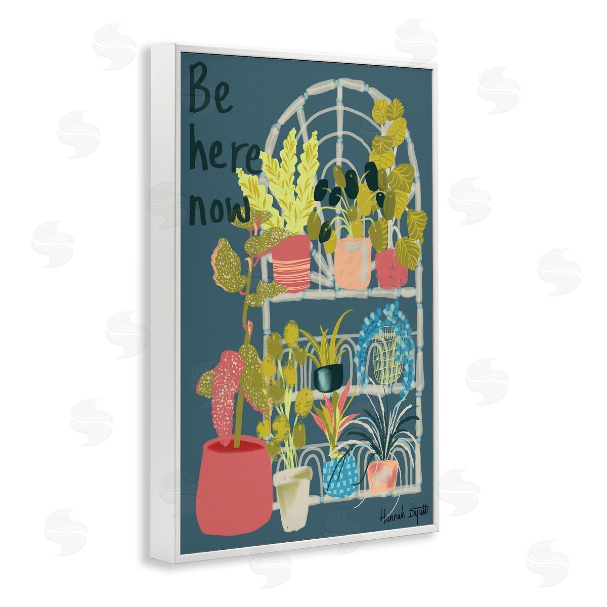 Be Here Now Plant Shelf White Frame Print Wall Art, Home Decor by Hannah Byatt