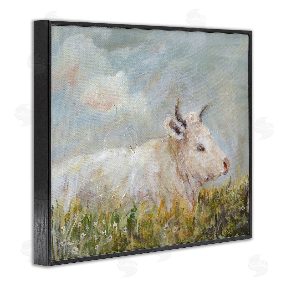 Subtle Cattle Sun Bathing Black Frame Print Wall Art, Home Decor by Amanda Hilburn