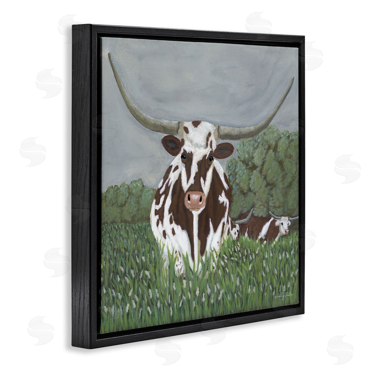Spotted Longhorn in Nature Black Floating Frame Canvas Wall Art, Home Decor by Ashley Justice