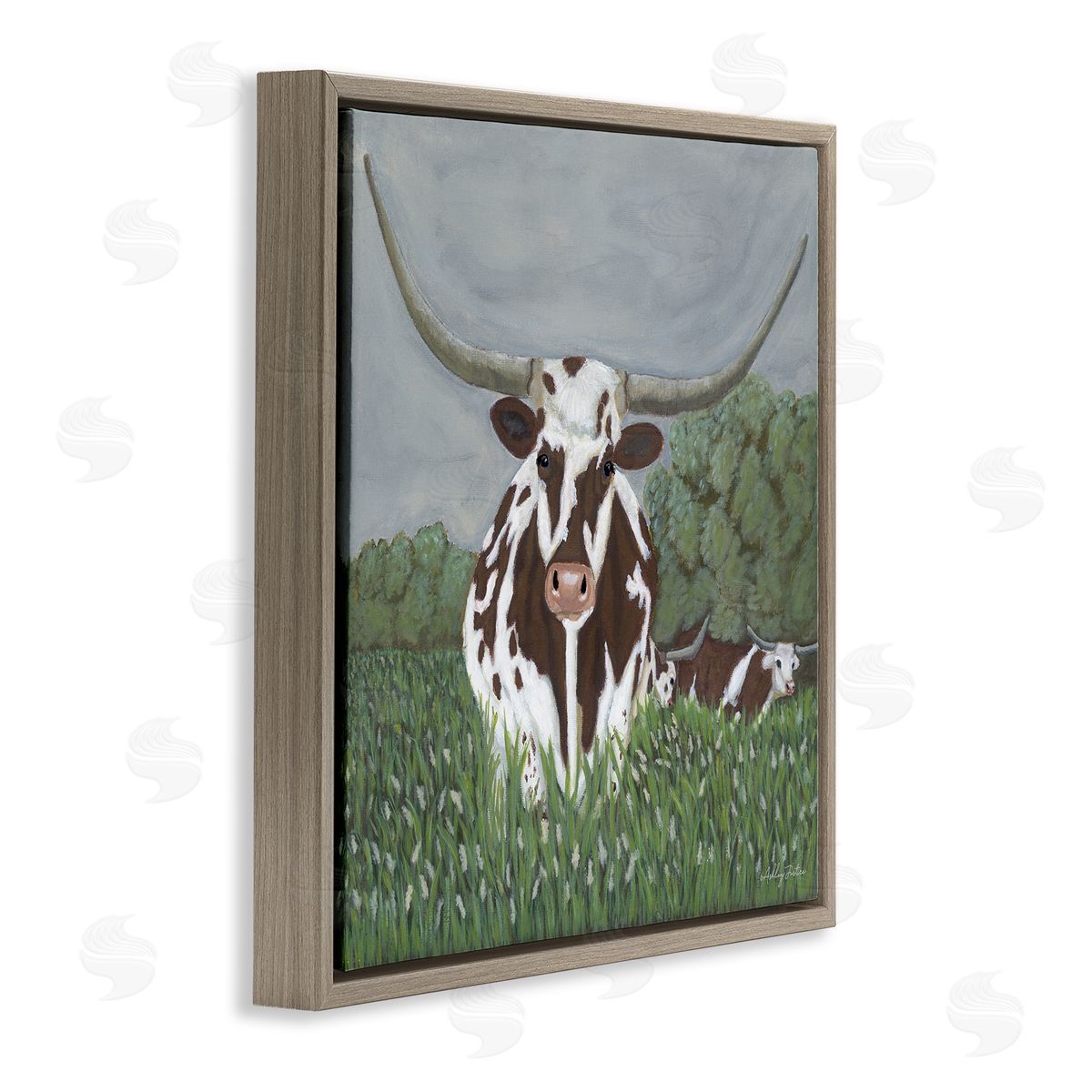 Spotted Longhorn in Nature Brown Floating Frame Canvas Wall Art, Home Decor by Ashley Justice