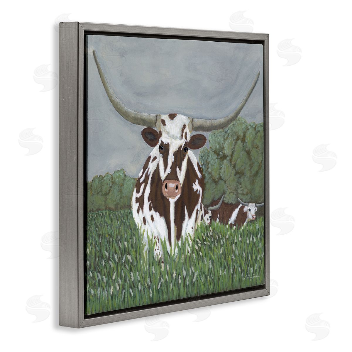 Spotted Longhorn in Nature Grey Floating Frame Canvas Wall Art, Home Decor by Ashley Justice