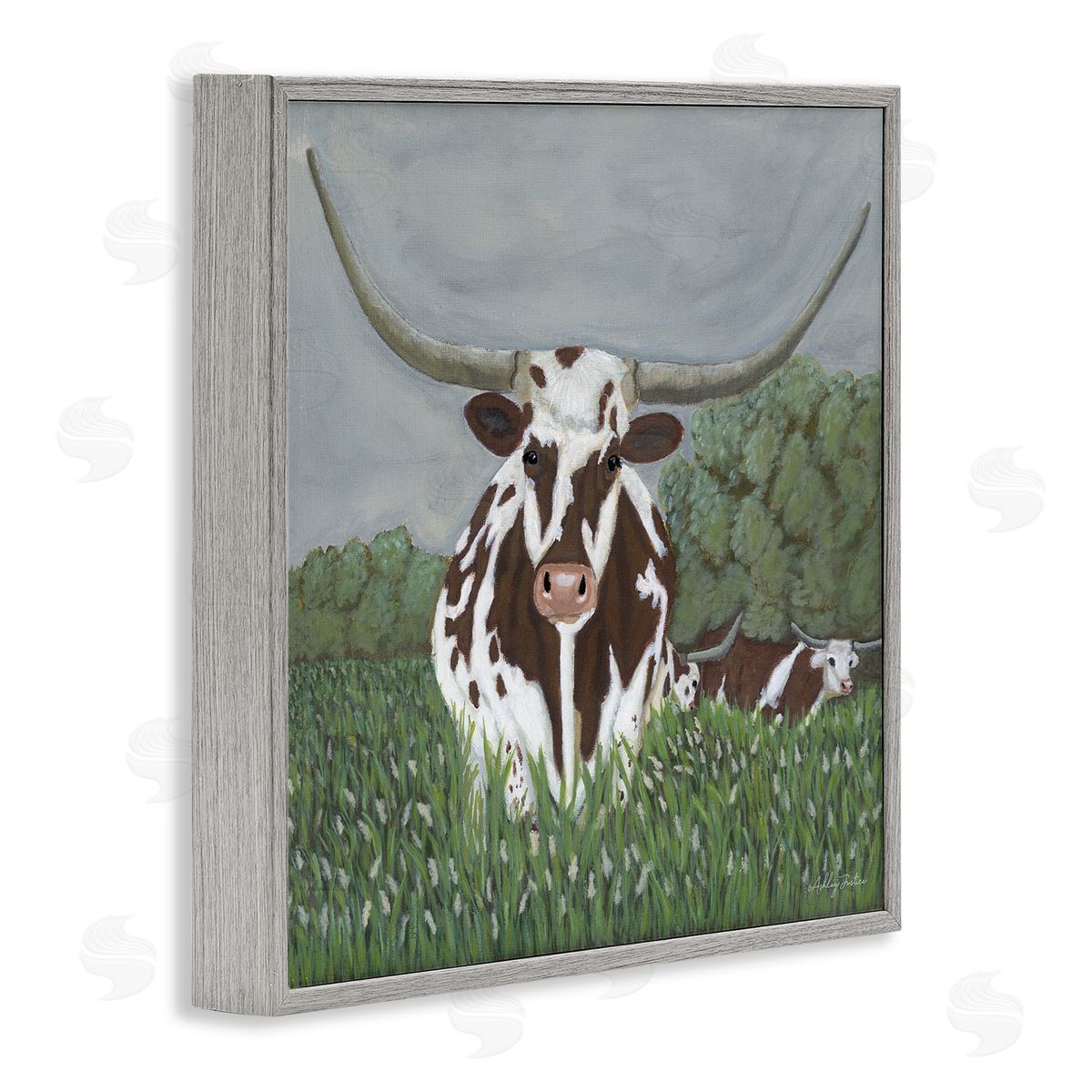 Spotted Longhorn in Nature Grey Frame Print Wall Art, Home Decor by Ashley Justice