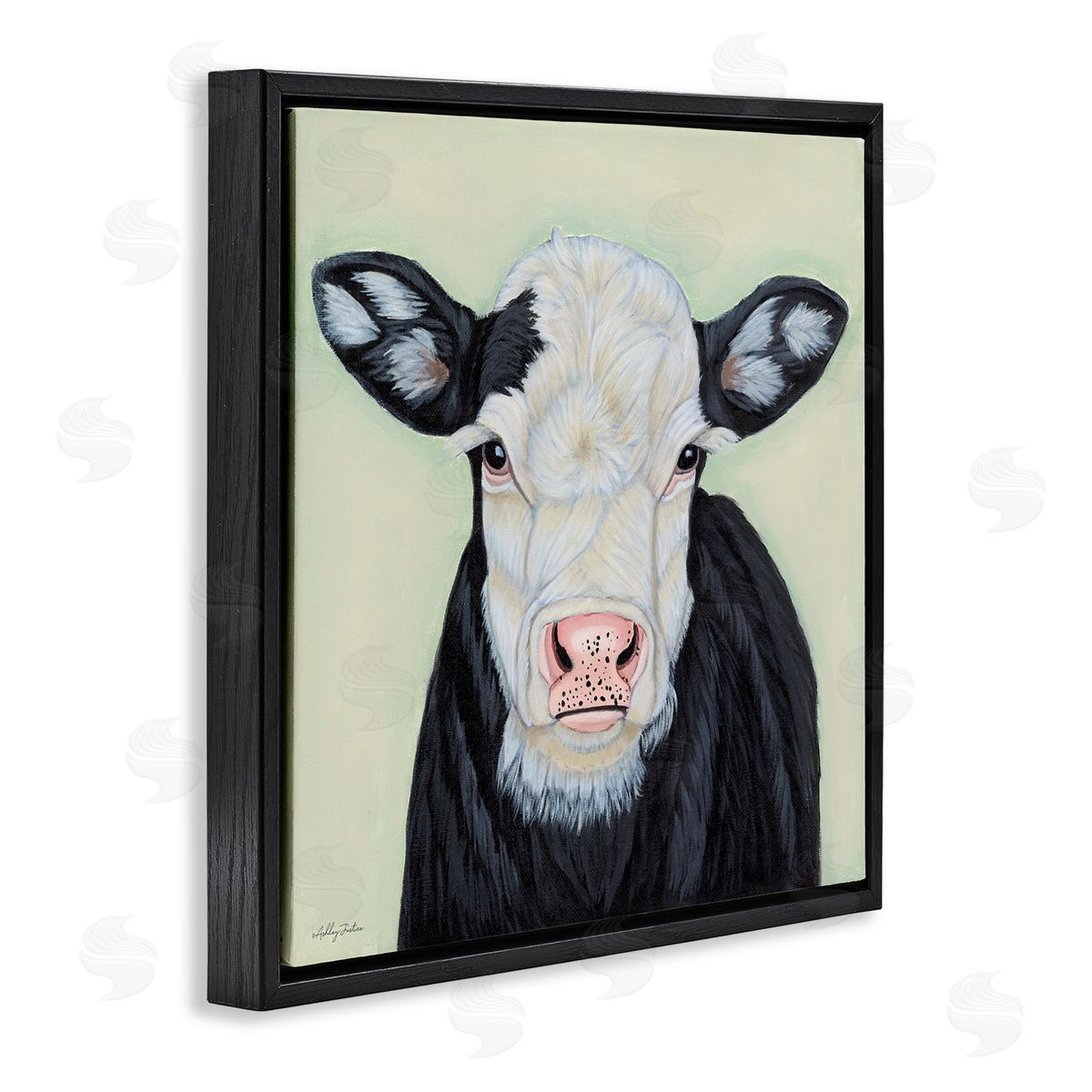 Cow with Spotted Ears Black Floating Frame Canvas Wall Art, Home Decor by Ashley Justice