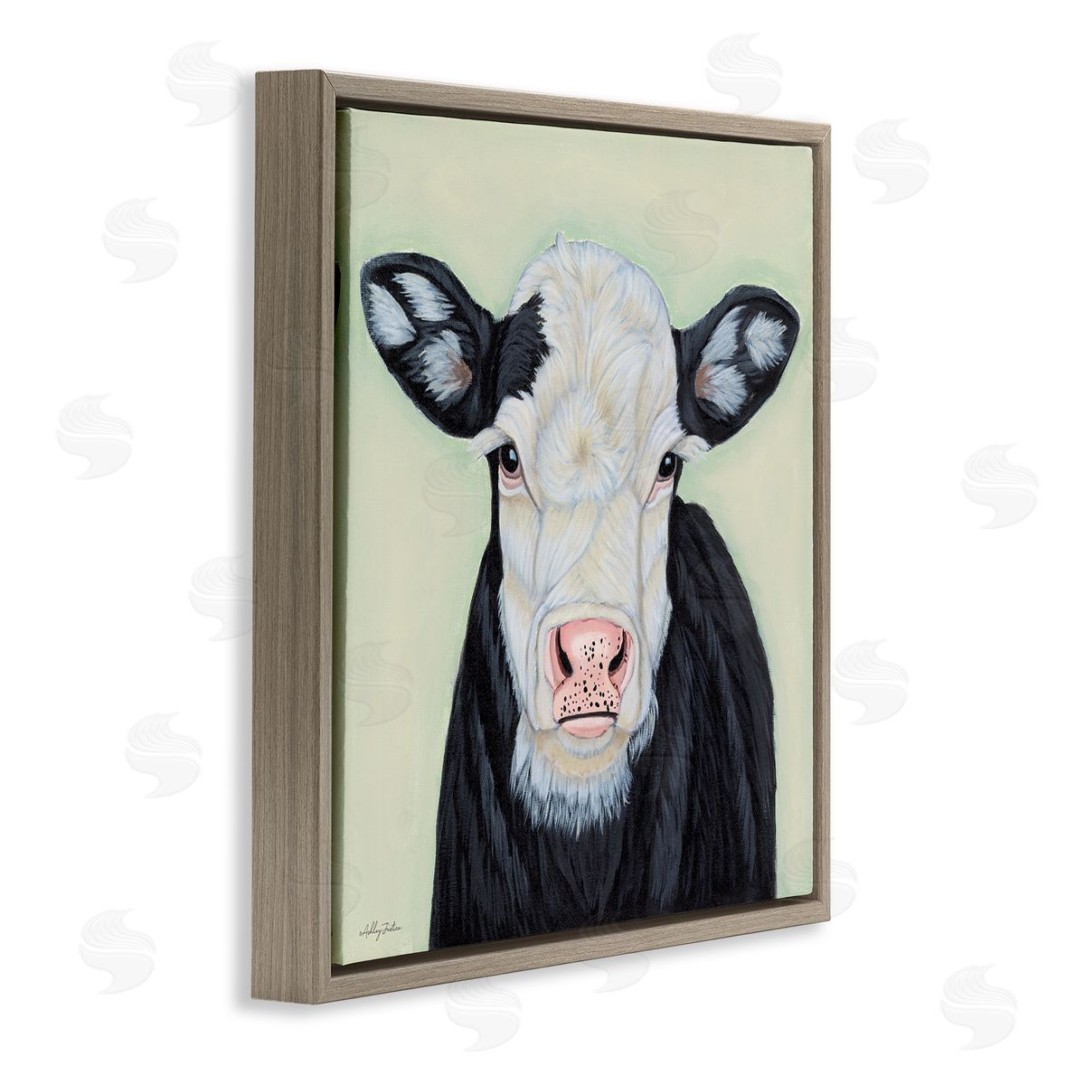 Cow with Spotted Ears Brown Floating Frame Canvas Wall Art, Home Decor by Ashley Justice