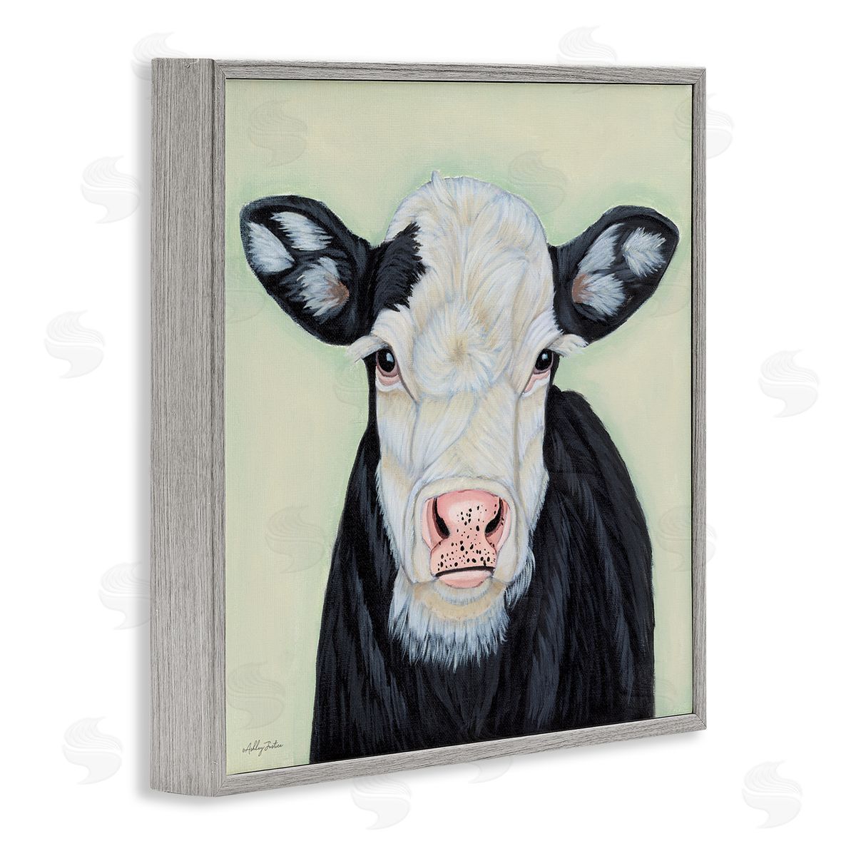 Cow with Spotted Ears Grey Frame Print Wall Art, Home Decor by Ashley Justice
