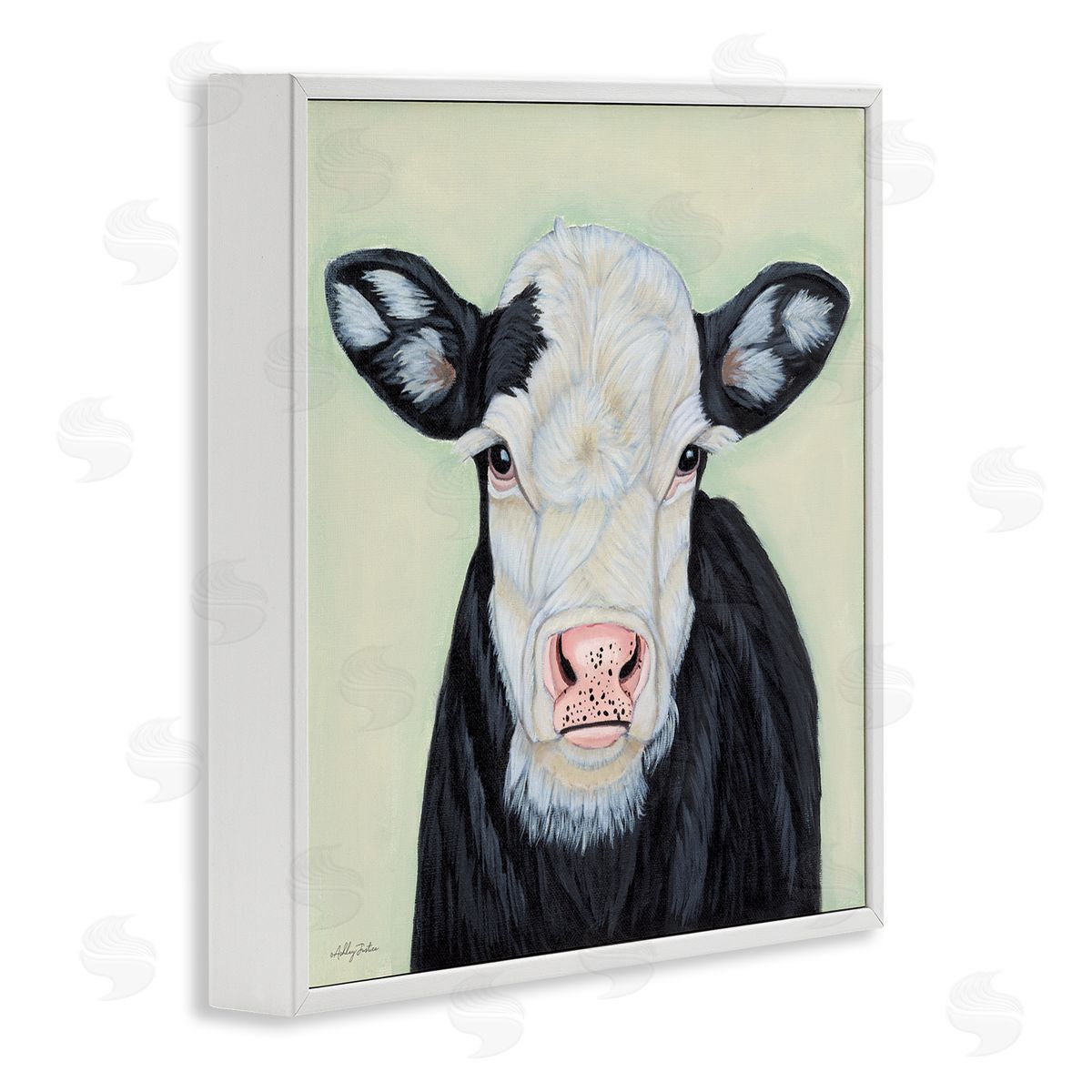 Cow with Spotted Ears White Frame Print Wall Art, Home Decor by Ashley Justice