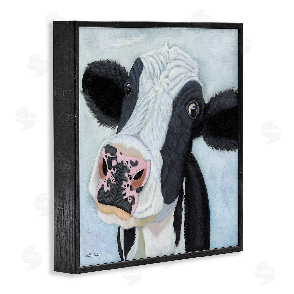 Funny Cow Gaze Black Frame Print Wall Art, Home Decor by Ashley Justice