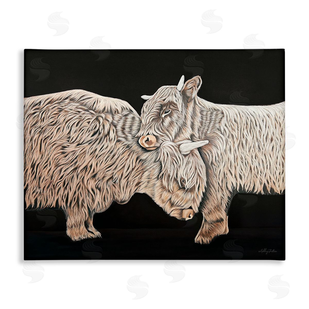 Hugging Cattle on Black Canvas Wall Art, Home Decor by Ashley Justice