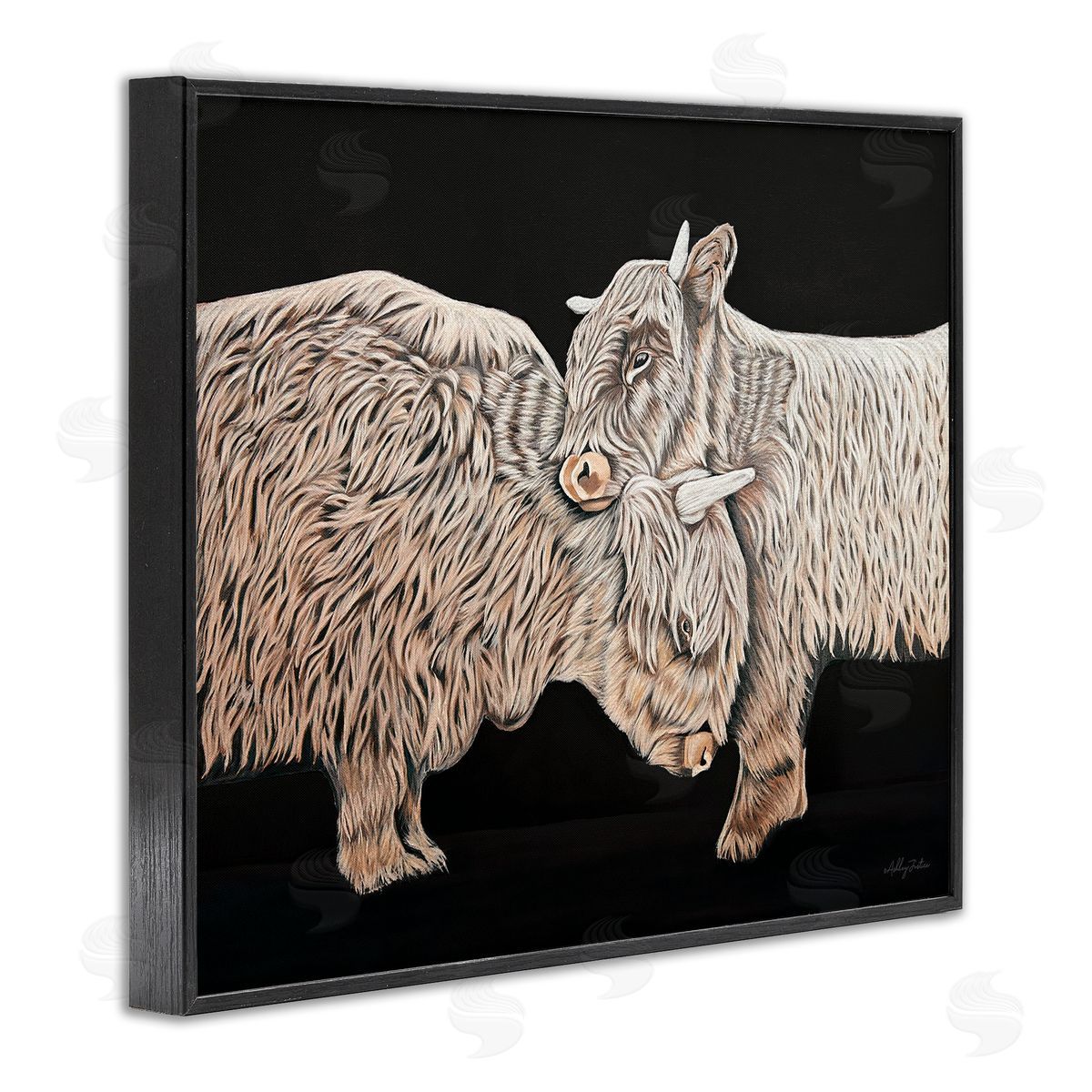 Hugging Cattle on Black Black Frame Print Wall Art, Home Decor by Ashley Justice