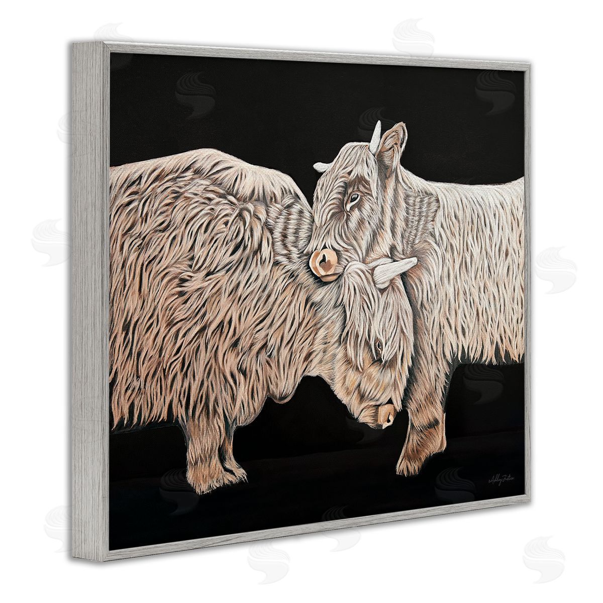 Hugging Cattle on Black Grey Frame Print Wall Art, Home Decor by Ashley Justice