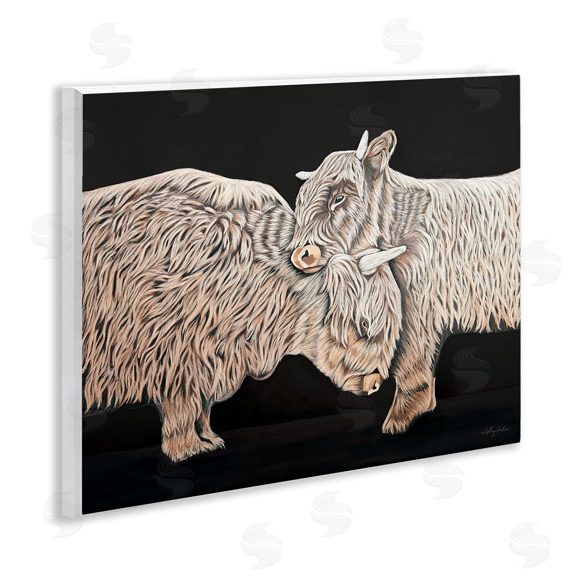 Hugging Cattle on Black Wood Plaque Wall Art, Home Decor by Ashley Justice