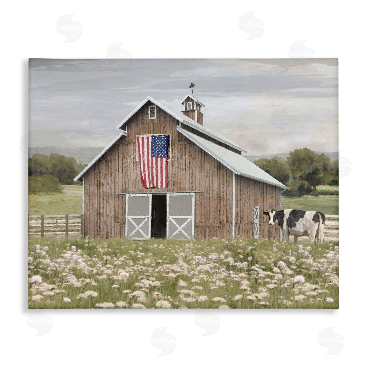 Patriotic Barn & Cow Canvas Wall Art, Home Decor by Amber Sterling