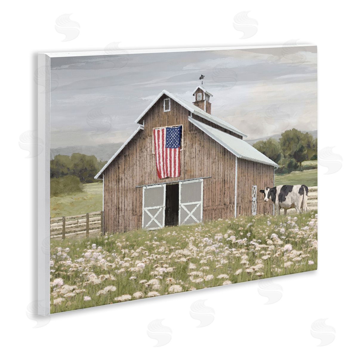 Patriotic Barn & Cow Wood Plaque Wall Art, Home Decor by Amber Sterling