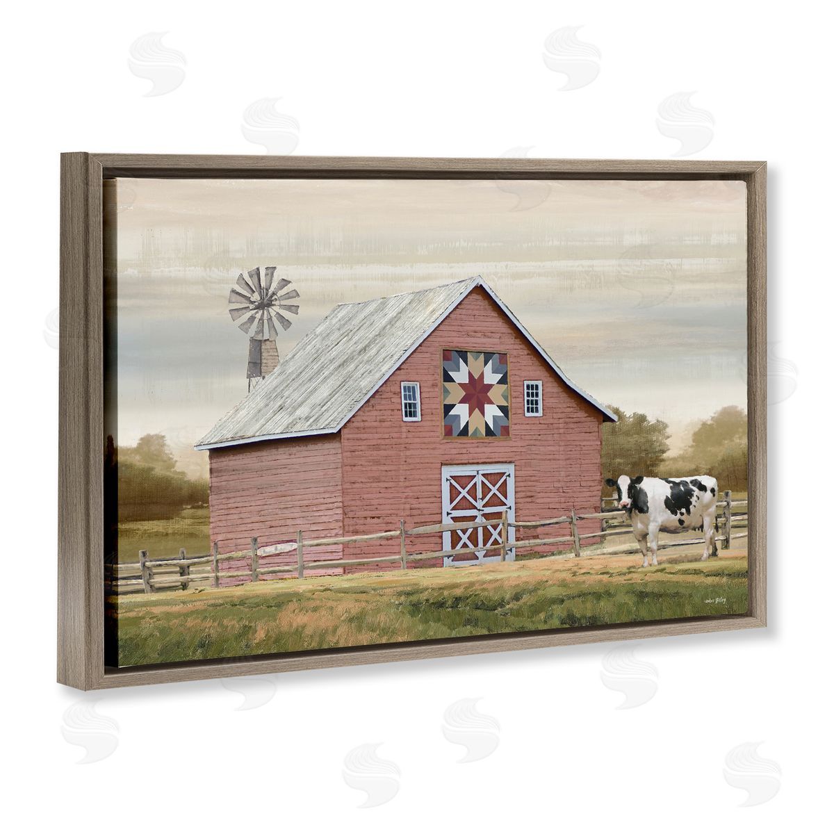 Traditional Barn & Windmill Brown Floating Frame Canvas Wall Art, Home Decor by Amber Sterling