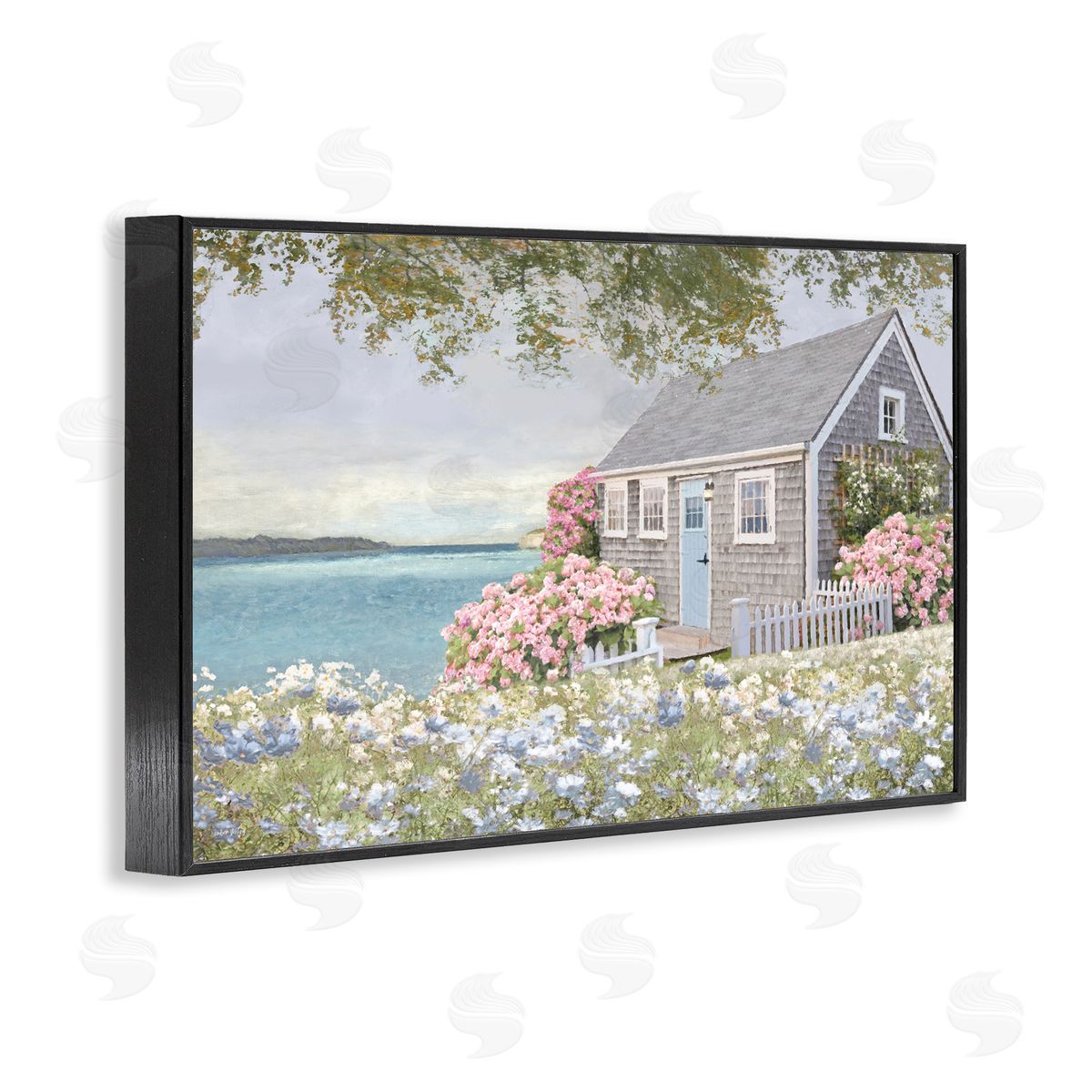Cottage with Rose Garden Black Frame Print Wall Art, Home Decor by Amber Sterling