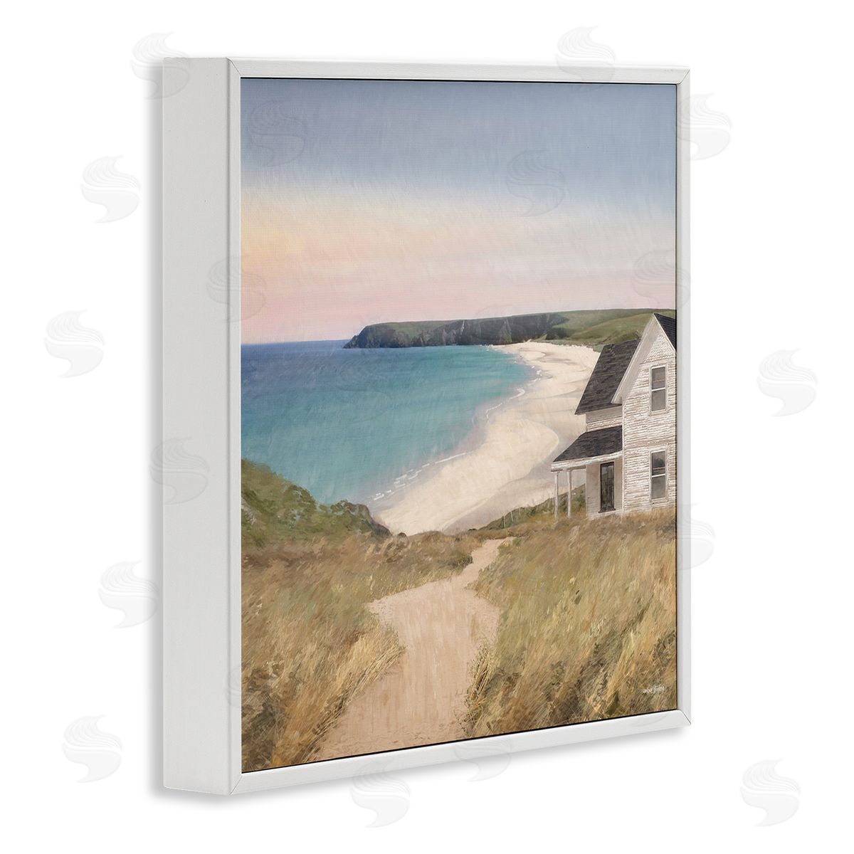 Cottage Down By Shore White Frame Print Wall Art, Home Decor by Amber Sterling