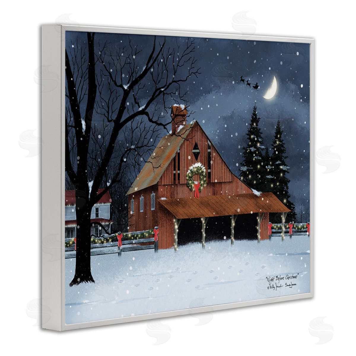 Night Before Christmas Barn White Frame Print Wall Art, Home Decor by Billy Jacobs