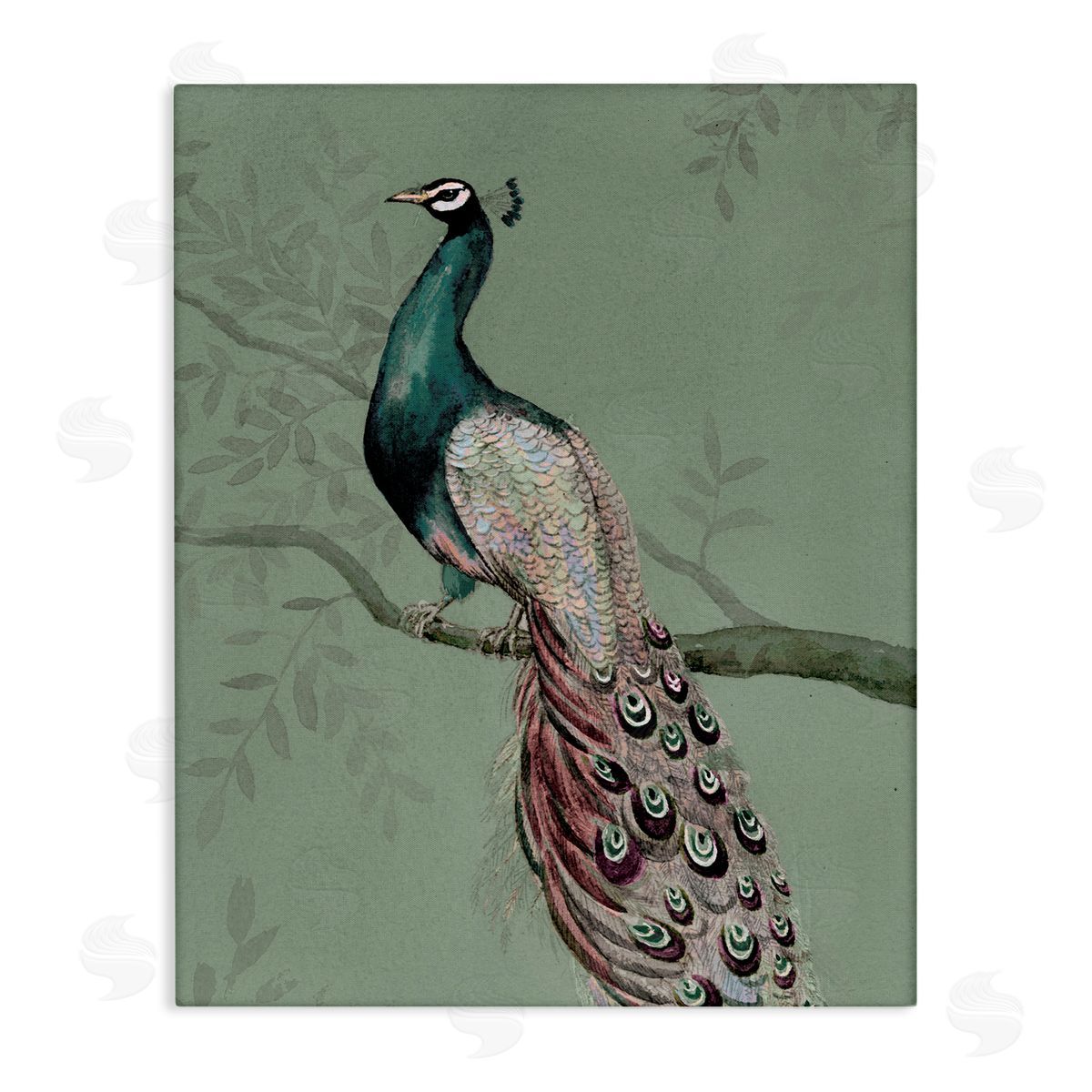 Regal Peacock on Branch Canvas Wall Art, Home Decor by Cloverfield & Co.