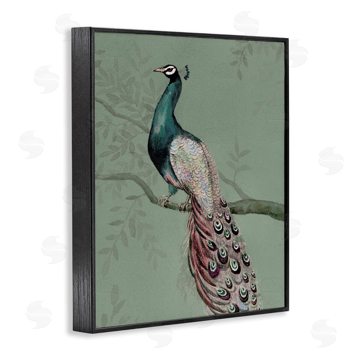 Regal Peacock on Branch Black Frame Print Wall Art, Home Decor by Cloverfield & Co.