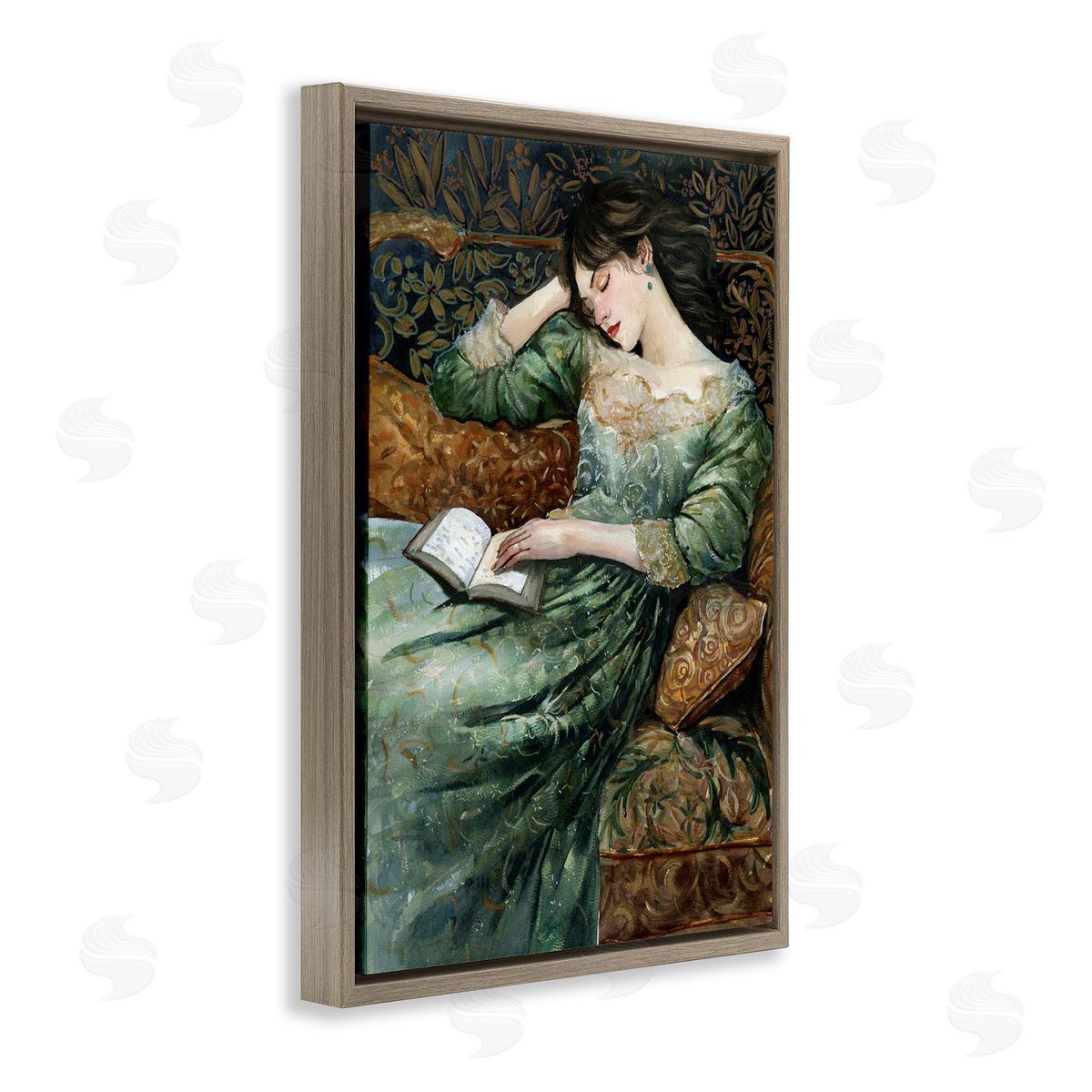 Woman in Ornate Gown Brown Floating Frame Canvas Wall Art, Home Decor by Cloverfield & Co.