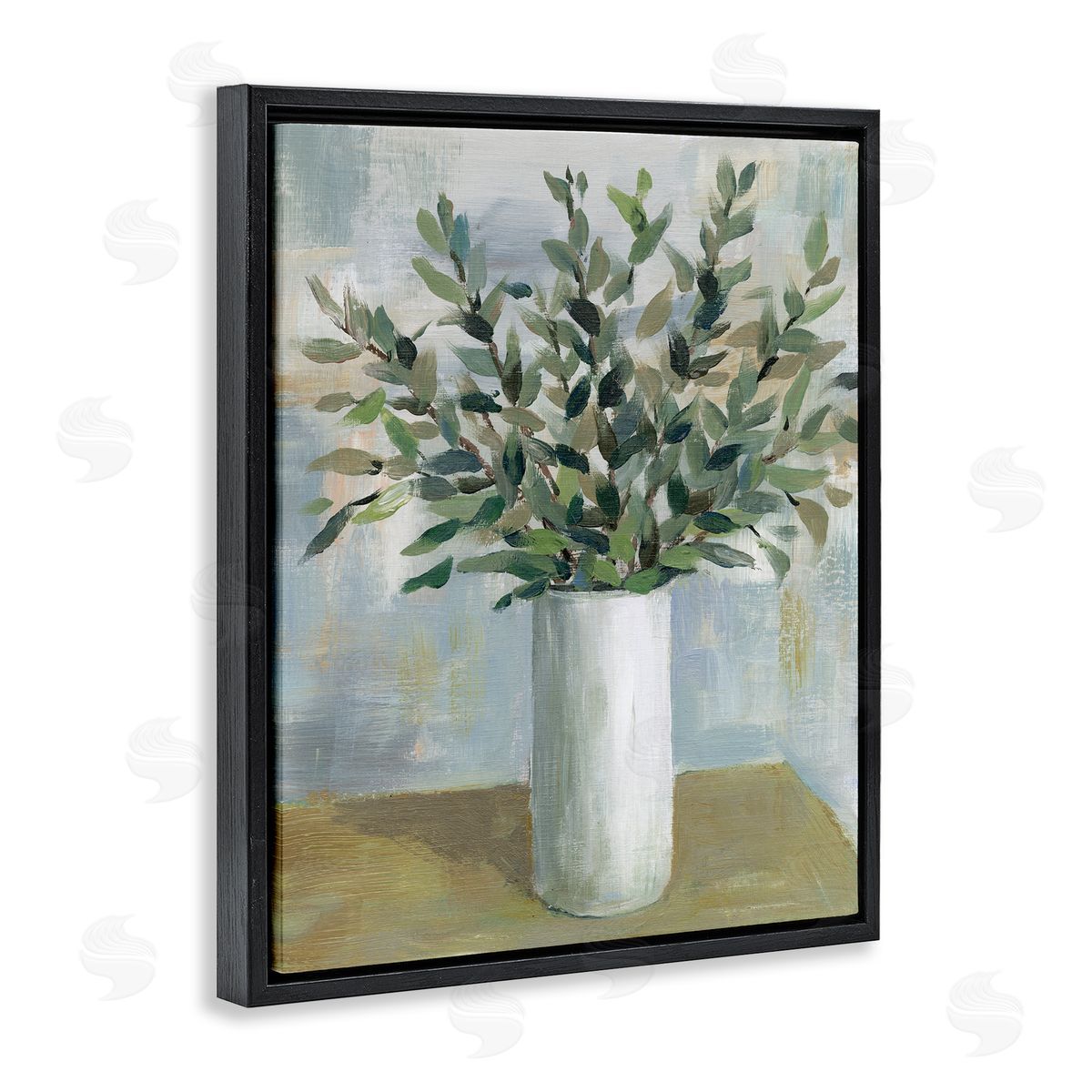 Leafy Green Plant Vase Black Floating Frame Canvas Wall Art, Home Decor by Cloverfield & Co.