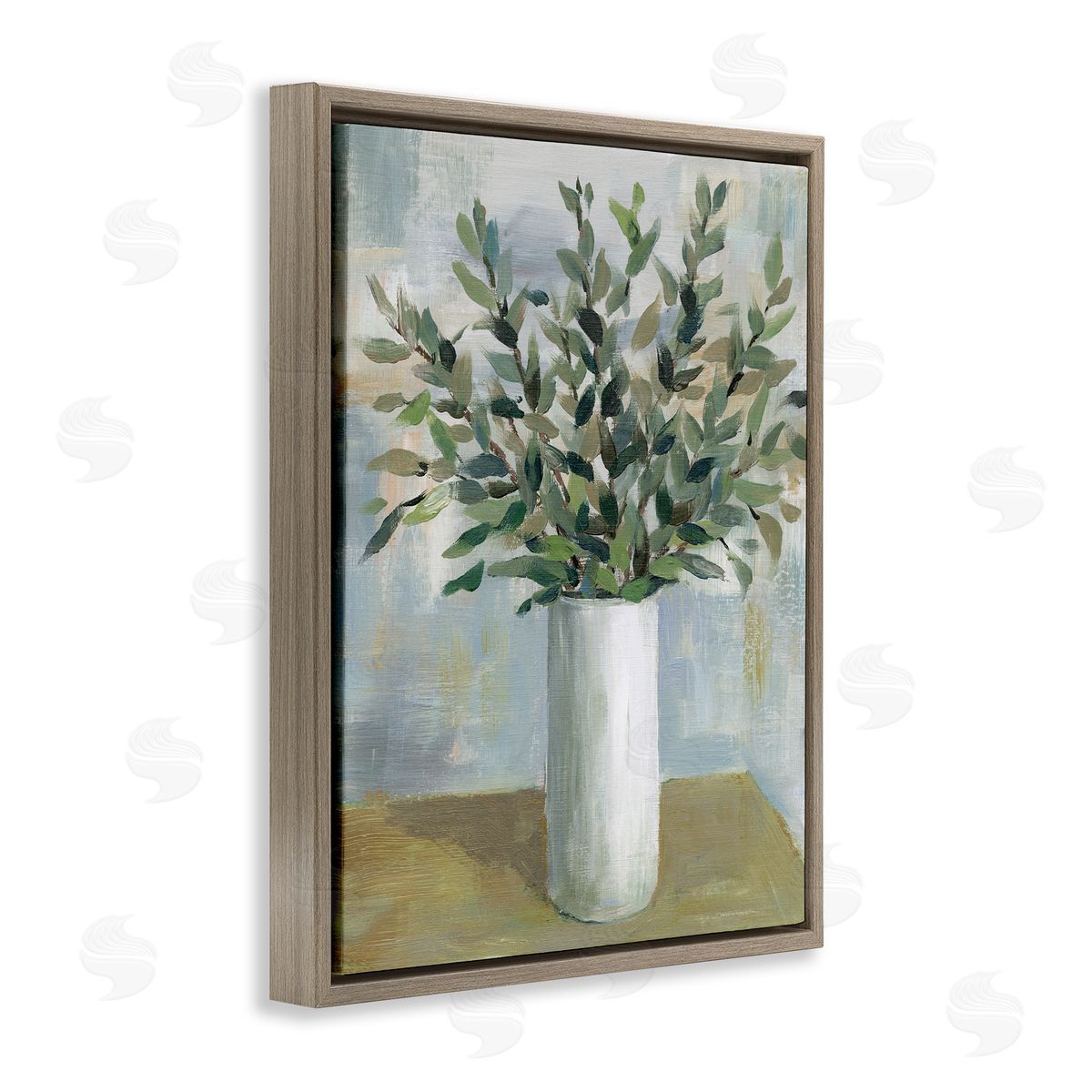 Leafy Green Plant Vase Brown Floating Frame Canvas Wall Art, Home Decor by Cloverfield & Co.