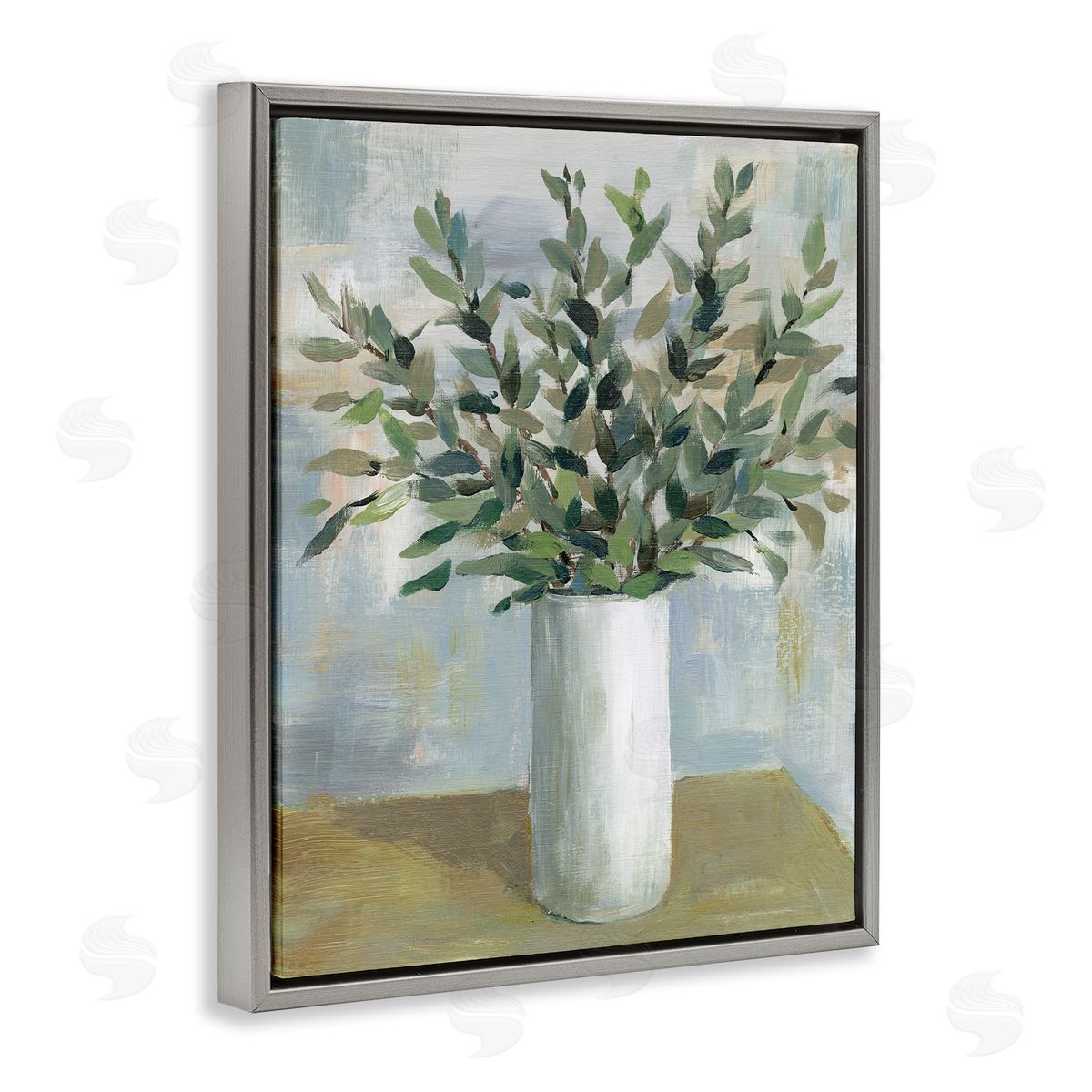 Leafy Green Plant Vase Grey Floating Frame Canvas Wall Art, Home Decor by Cloverfield & Co.