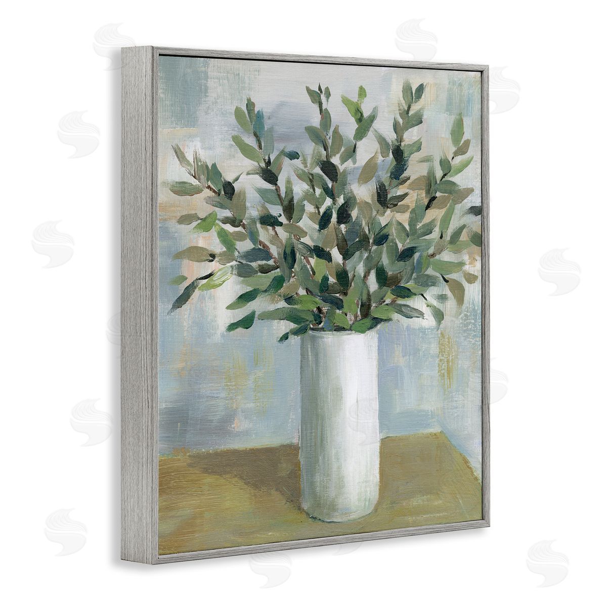 Leafy Green Plant Vase Grey Frame Print Wall Art, Home Decor by Cloverfield & Co.