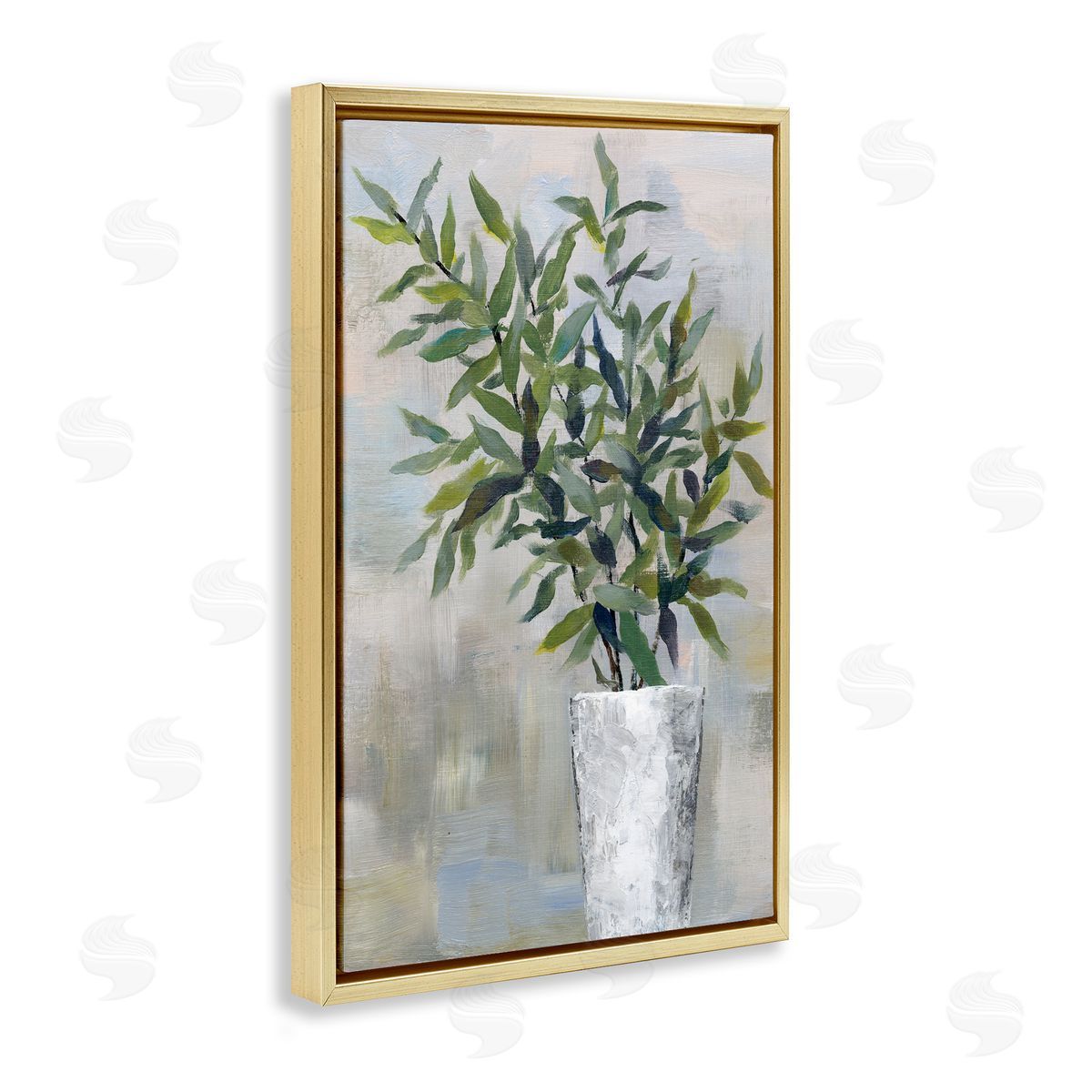 Splayed Plant Leaves Gold Floating Frame Canvas Wall Art, Home Decor by Cloverfield & Co.