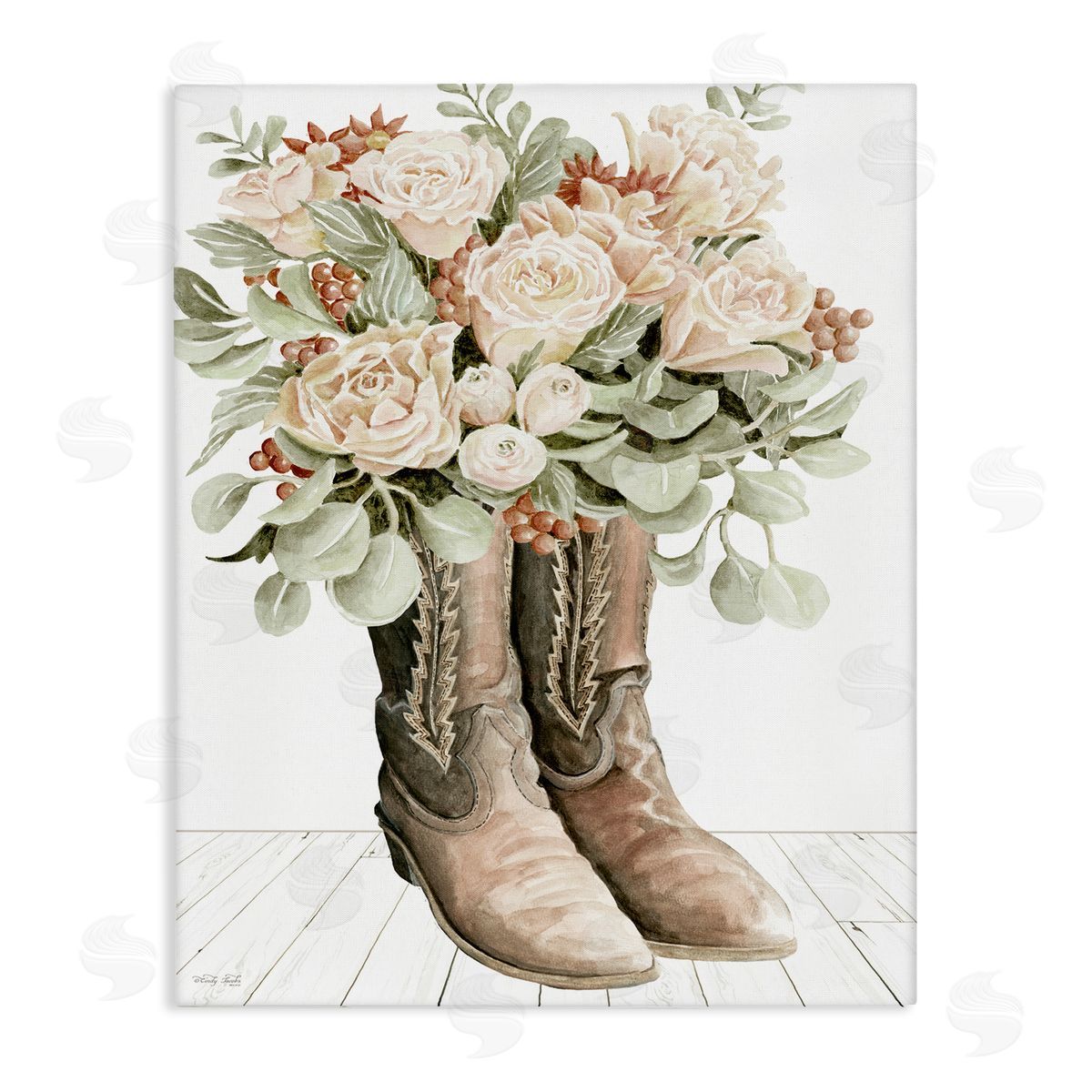 Chic Bouquet Boots Canvas Wall Art, Home Decor by Cindy Jacobs