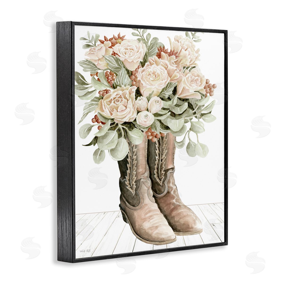 Chic Bouquet Boots Black Frame Print Wall Art, Home Decor by Cindy Jacobs