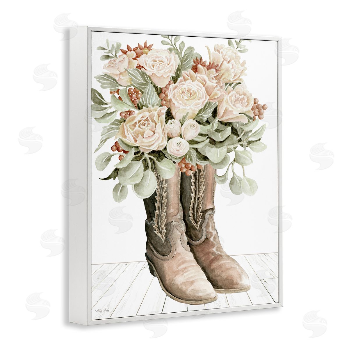 Chic Bouquet Boots White Frame Print Wall Art, Home Decor by Cindy Jacobs