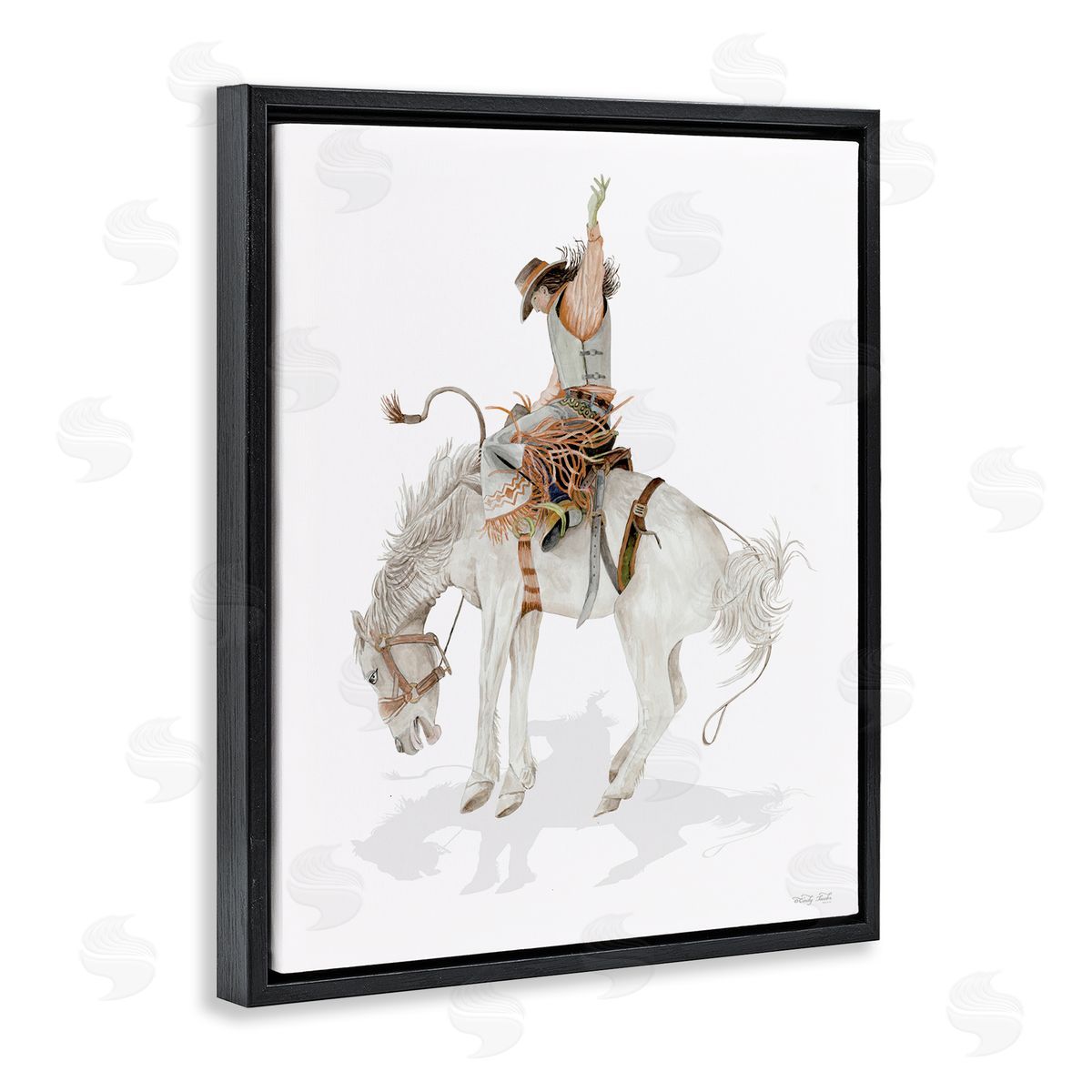 Cowgirl on Rearing Horse Black Floating Frame Canvas Wall Art, Home Decor by Cindy Jacobs
