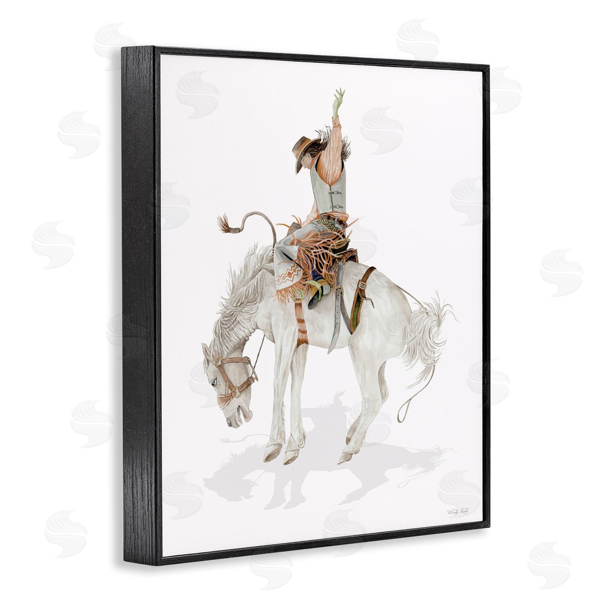 Cowgirl on Rearing Horse Black Frame Print Wall Art, Home Decor by Cindy Jacobs