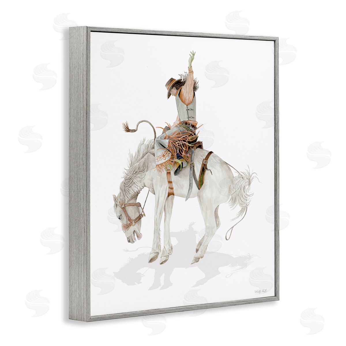 Cowgirl on Rearing Horse Grey Frame Print Wall Art, Home Decor by Cindy Jacobs