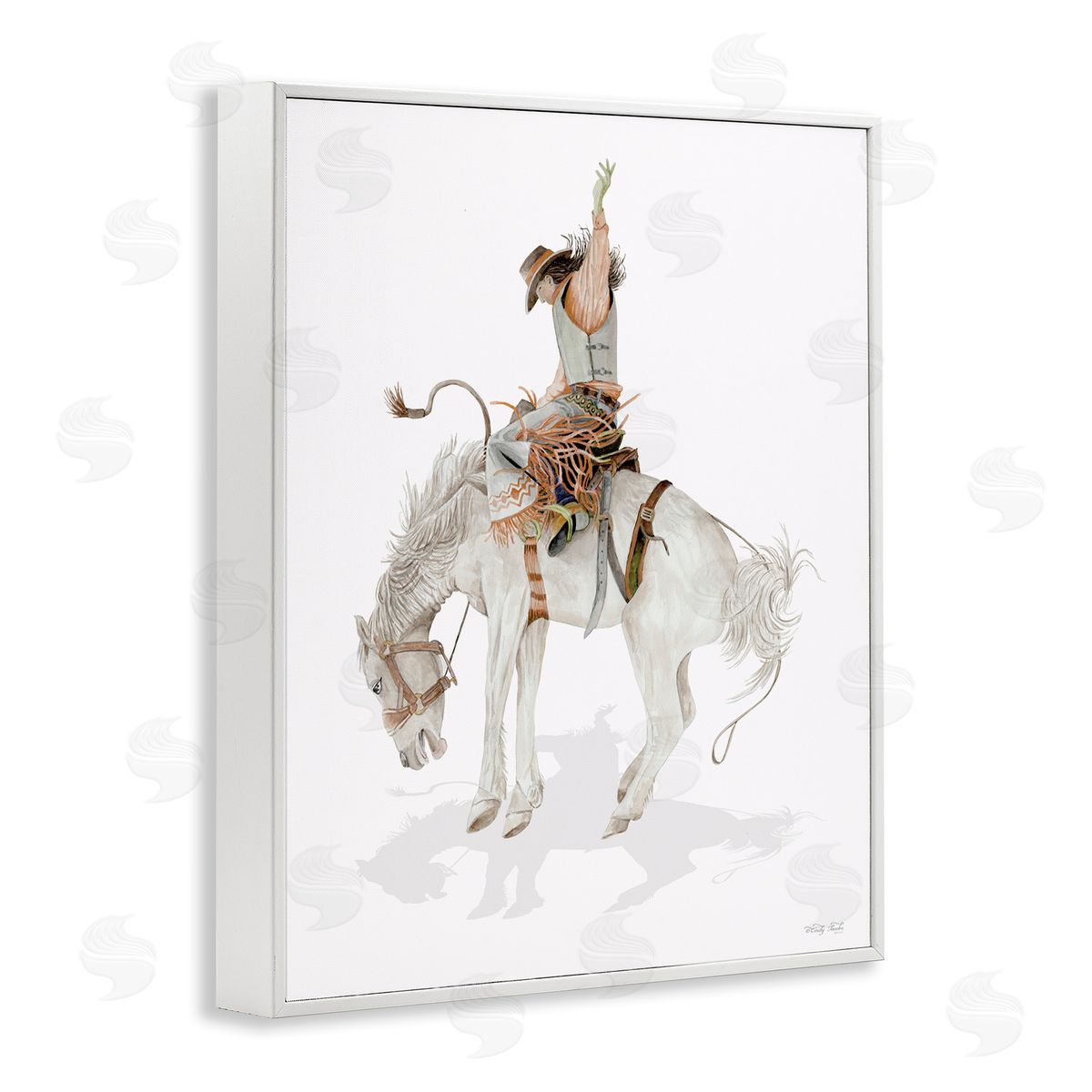 Cowgirl on Rearing Horse White Frame Print Wall Art, Home Decor by Cindy Jacobs