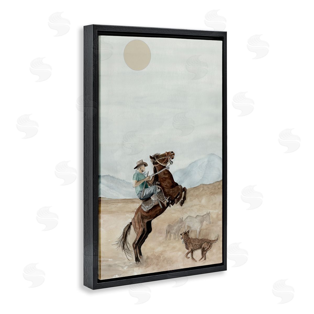Rearing Horse & Dog Black Floating Frame Canvas Wall Art, Home Decor by Cindy Jacobs