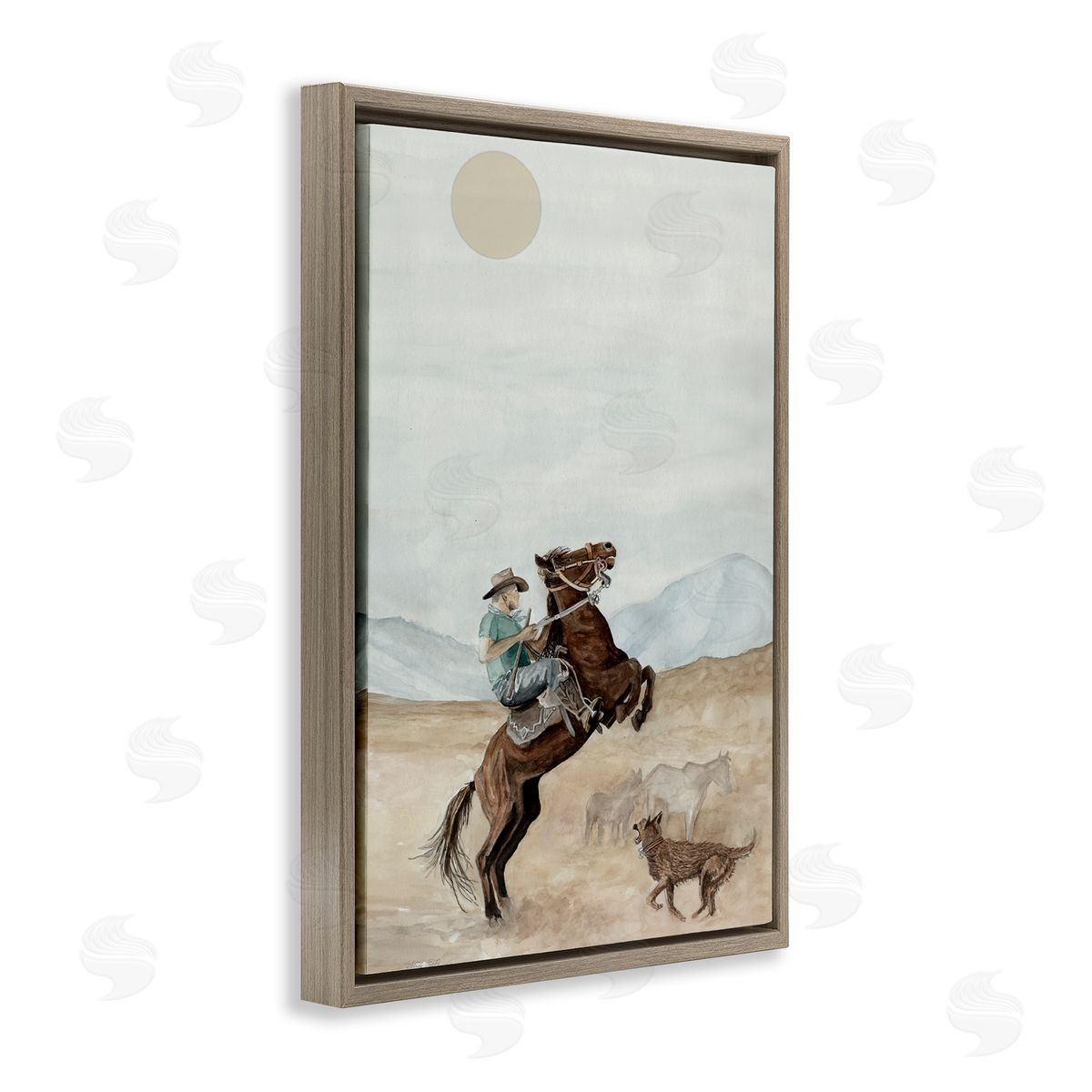 Rearing Horse & Dog Brown Floating Frame Canvas Wall Art, Home Decor by Cindy Jacobs